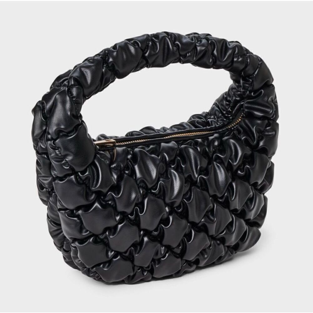 A New Day Black Bubble Quilted Handbag Top Handle Small Stylish